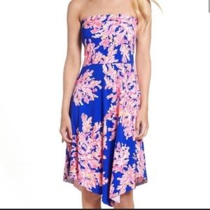Lilly Pulitzer Asymmetrical Blue and Pink Midi Skirt